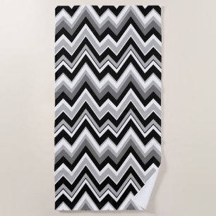 Serviette De Plage Motif en chevron noir blanc et gris