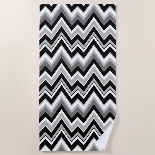 Serviette De Plage Motif en chevron noir blanc et gris (Devant)