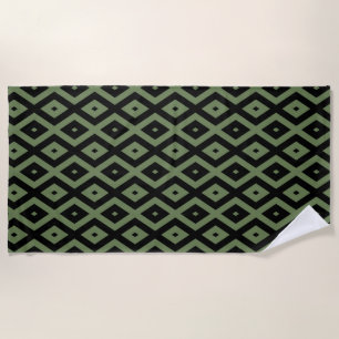 Serviette De Plage Motif en diamant vert olive et noir