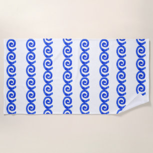 Serviette De Plage Motif en spirales bleues sur blanc