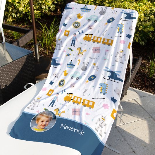 Serviette De Plage Motif enfant mignon Photo et nom Boy Blue