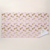 Serviette De Plage Motif et monogramme d'ananas rose et or (Devant)