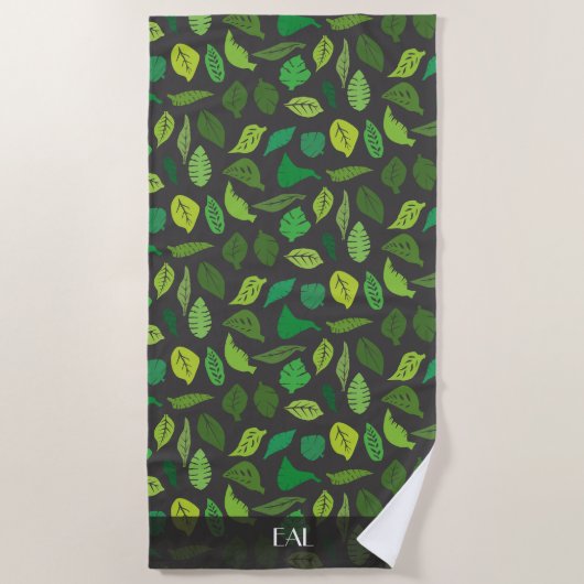 Serviette De Plage Motif Feuille botanique Personnalisé Monogramme (Devant)
