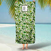 Serviette De Plage Motif Feuille de la Botanique Verte Monogramme