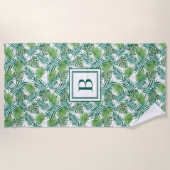 Serviette De Plage Motif Feuille de palme tropicale monogramme (Devant)
