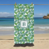 Serviette De Plage Motif Feuille de palme tropicale monogramme