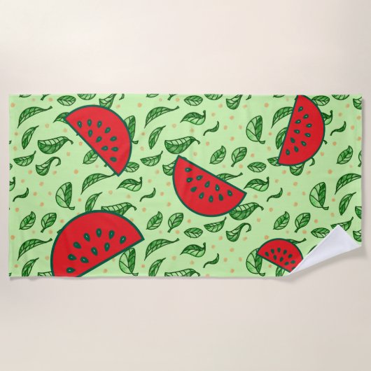 Serviette De Plage Motif feuille et pastèques (Devant)