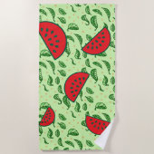 Serviette De Plage Motif feuille et pastèques (Devant)