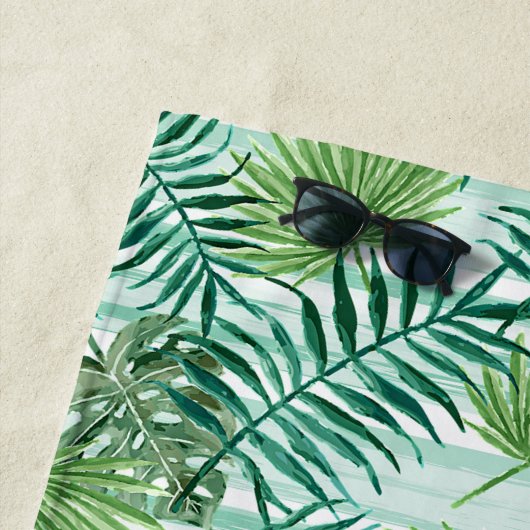 Serviette De Plage Motif Feuille Retro Tropical Green Palm (En situation)