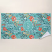 Serviette De Plage Motif feuille tropical avec monogramme (Devant)