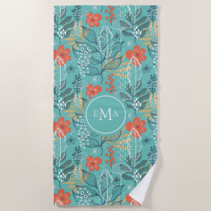 Serviette De Plage Motif feuille tropical avec monogramme