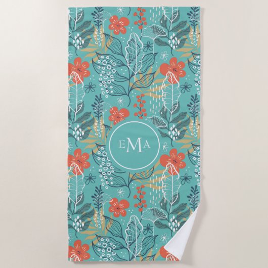 Serviette De Plage Motif feuille tropical avec monogramme (Devant)