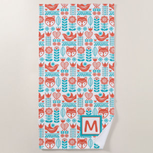 Serviette De Plage Motif finlandais d'art populaire de Fox et