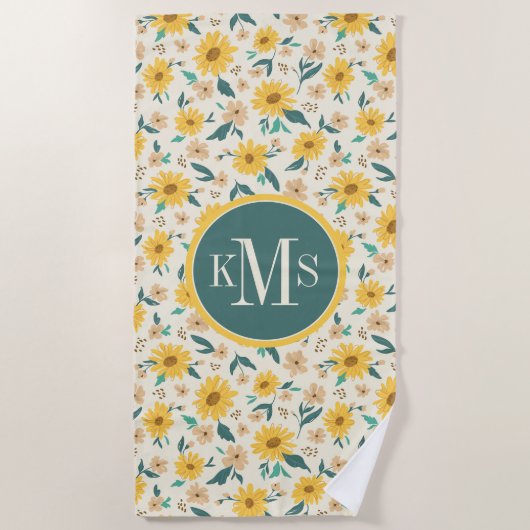 Serviette De Plage Motif Fleur de marguerite jaune (Devant)