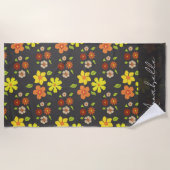 Serviette De Plage Motif Fleur Retro Boho Personnalisé (Devant)