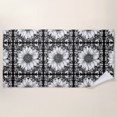 Serviette De Plage Motif Fleurs noires et blanches (Devant)