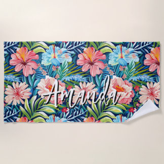 Serviette De Plage Motif Fleurs Tropicales d'Été Joli Floral