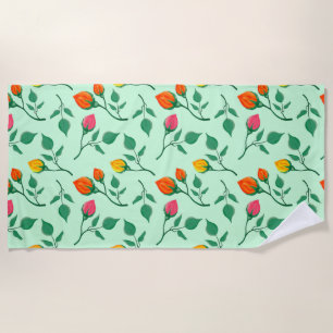 Serviette De Plage Motif floral avec fleurs roses colorées