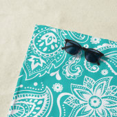 Serviette De Plage Motif Floral Blanc Et Turquoise (En situation)