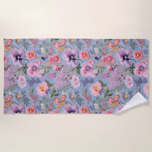 Serviette De Plage Motif floral brodé (Devant)
