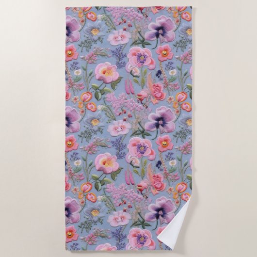 Serviette De Plage Motif floral brodé (Devant)