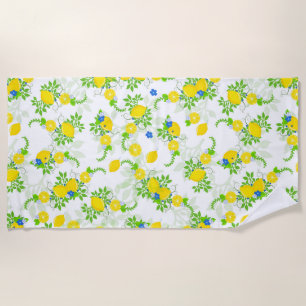 Serviette De Plage Motif floral de citrons bleus et jaunes ensoleillé