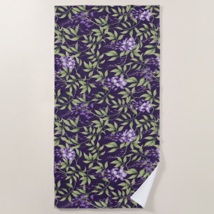 Serviette De Plage Motif floral de feuilles vertes et de glycines