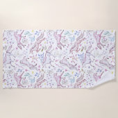 Serviette De Plage Motif floral de licorne d'aquarelle (Devant)