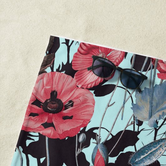 Serviette De Plage Motif floral du pavot (En situation)
