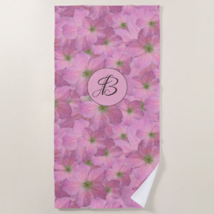 Serviette De Plage Motif floral rose doux avec le monogramme fait sur