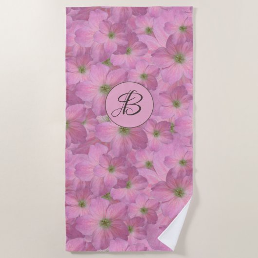 Serviette De Plage Motif floral rose doux avec le monogramme fait sur (Devant)