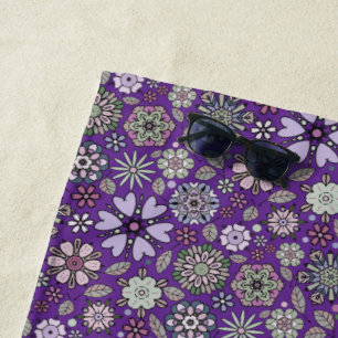 Serviette De Plage Motif floral rose violet pastel rétro sans couture