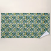 Serviette De Plage Motif floral turquoise et jaune (Devant)