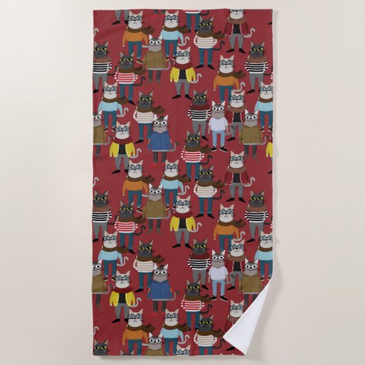 Serviette De Plage Motif frais de chat de hippie (Devant)