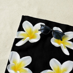 Serviette De Plage Motif Frangipani Jaune Et Noir,