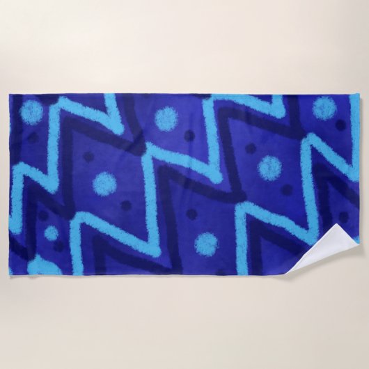 Serviette De Plage Motif funky à points en zigzag bleu (Devant)