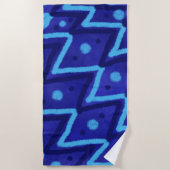 Serviette De Plage Motif funky à points en zigzag bleu (Devant)