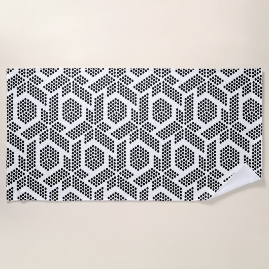 Serviette De Plage Motif géométrique à points blancs en noir (Devant)
