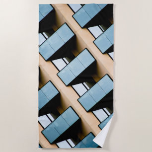 Serviette De Plage Motif géométrique beige et bleu