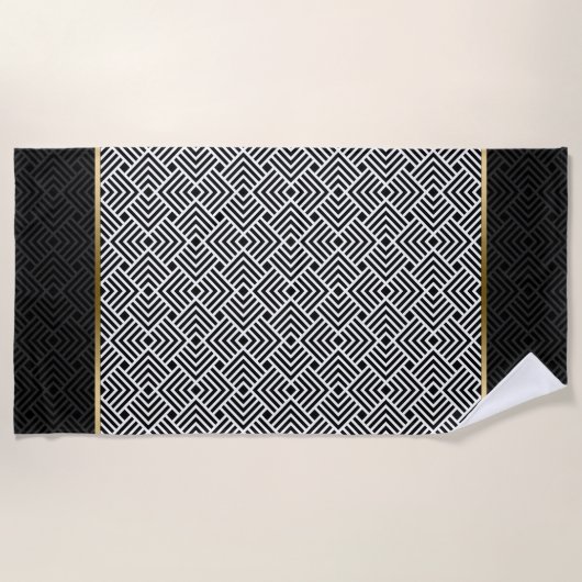 Serviette De Plage Motif géométrique moderne noir et blanc (Devant)