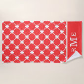 Serviette De Plage Motif géométrique rouge monogramme | modifiable (Devant)