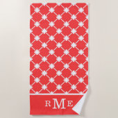 Serviette De Plage Motif géométrique rouge monogramme | modifiable (Devant)