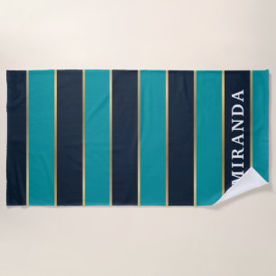 Serviette De Plage Motif Gras bleu marine Gold Stripe