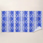 Serviette De Plage Motif grec méditerranéen bleu (Devant)
