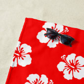 Serviette De Plage Motif Hawaïen Hibiscus Rouge et blanc (En situation)