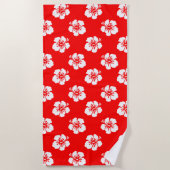 Serviette De Plage Motif Hawaïen Hibiscus Rouge et blanc (Devant)