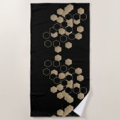 Serviette De Plage motif hexagone élégant géométrique noir et or (Devant)