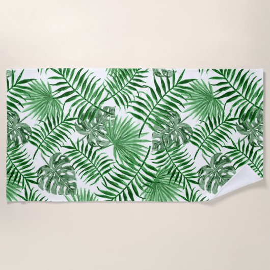 Serviette De Plage Motif Hip Retro Tropical Green Palm Leafs (Devant)