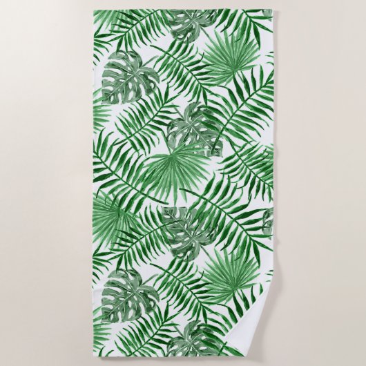 Serviette De Plage Motif Hip Retro Tropical Green Palm Leafs (Devant)