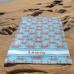 Serviette De Plage Motif homard sur bleu marine personnalisé